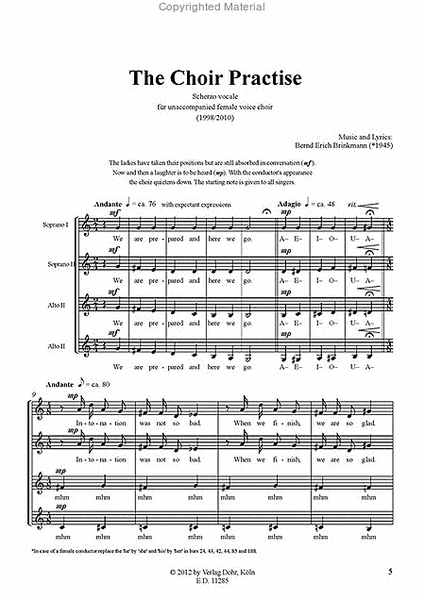 The Choir Practise for unaccompanied female voice choir (2010) -Scherzo vocale-