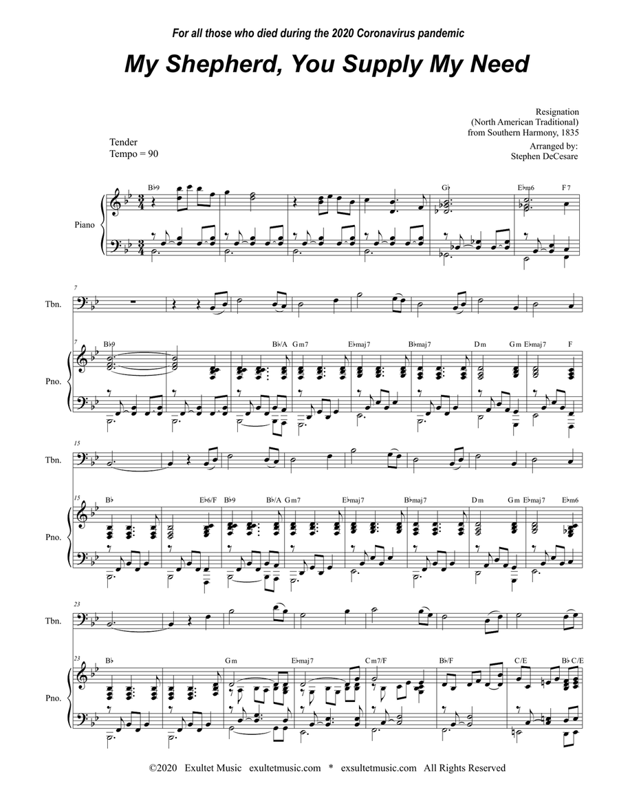 My Shepherd, You Supply My Need (for Trombone solo and Piano) Piano scores gallery preview page 1