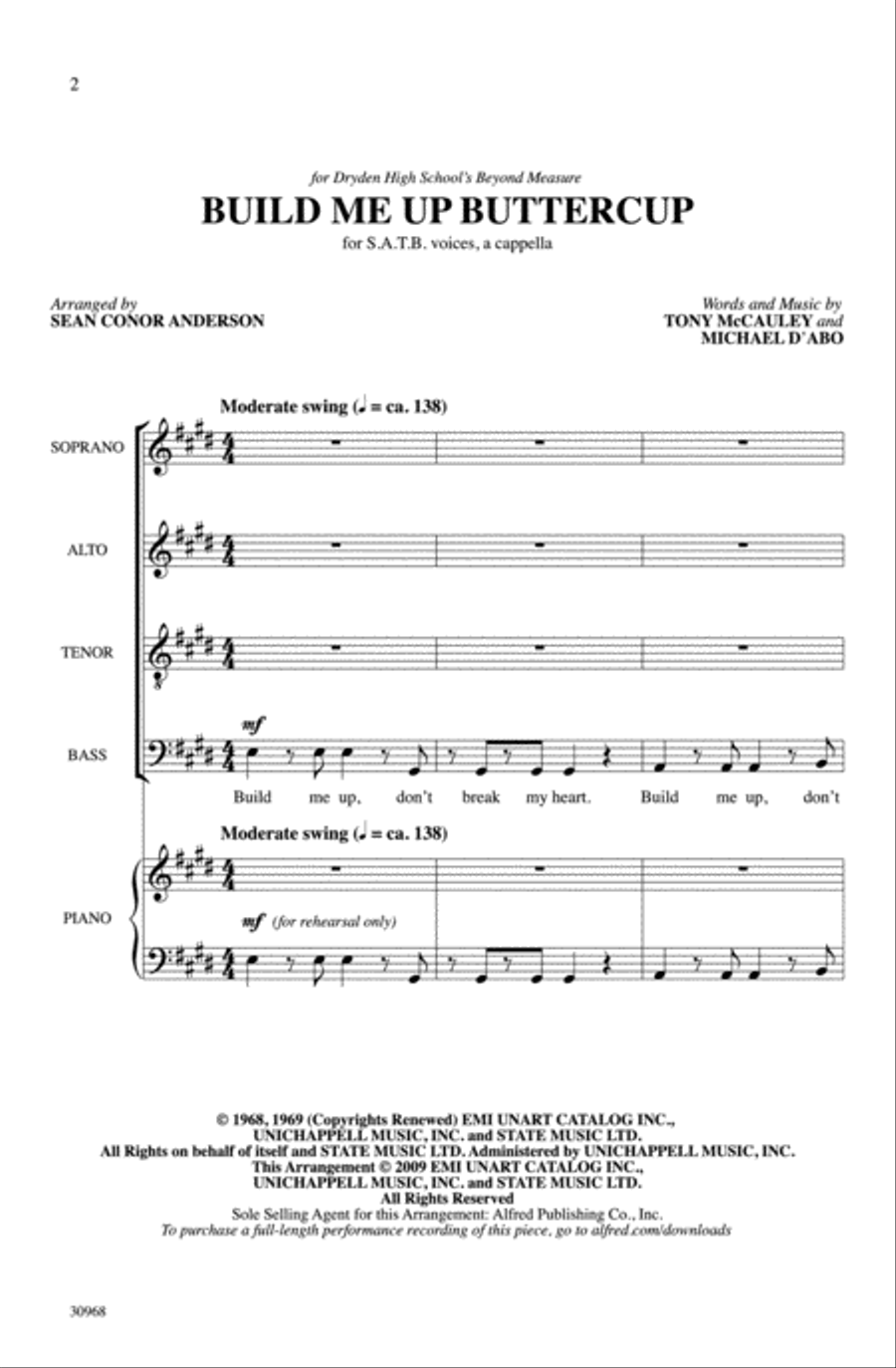 Build Me Up Buttercup 4-Part scores gallery preview page 2