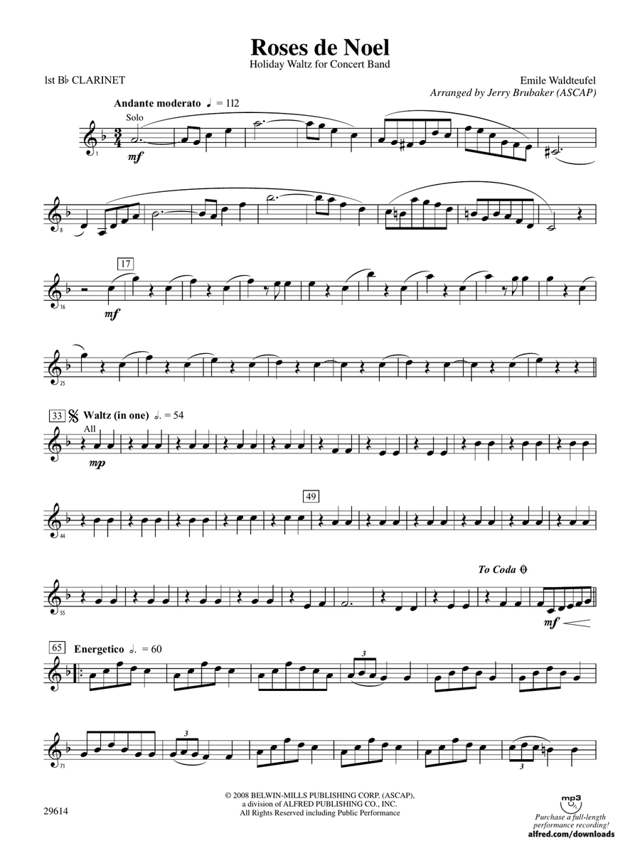 Roses de Noel: 1st B-flat Clarinet