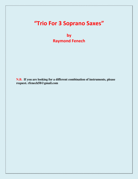 Trio for 3 Soprano Saxophones - Easy/Beginner image number null