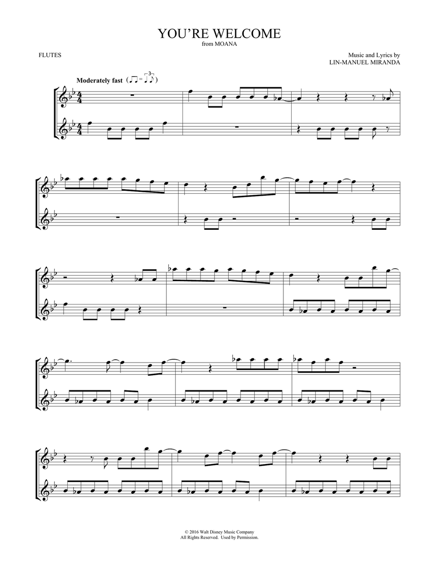 You're Welcome (from Moana) (arr. Mark Phillips) Flute Duet scores gallery preview page 1