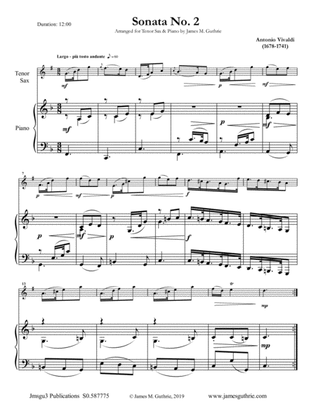 Book cover for Vivaldi: Sonata No. 2 for Tenor Sax & Piano