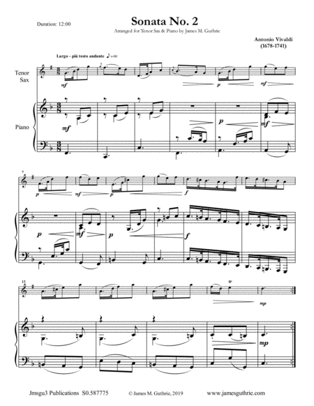 Vivaldi: Sonata No. 2 for Tenor Sax & Piano image number null