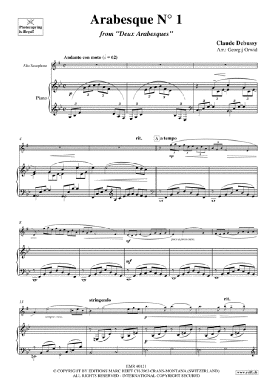 Arabesque No. 1 Alto Saxophone scores gallery preview page 4