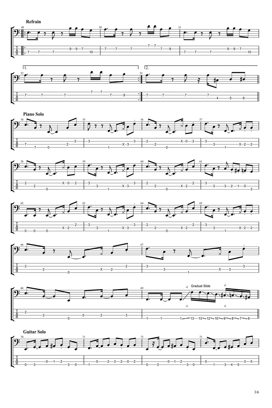 (Da Le) Yaleo Bass Guitar Tablature scores gallery preview page 3