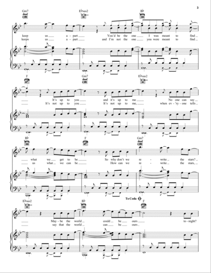 Rewrite The Stars (from The Greatest Showman) Piano, Vocal, Guitar scores gallery preview page 3
