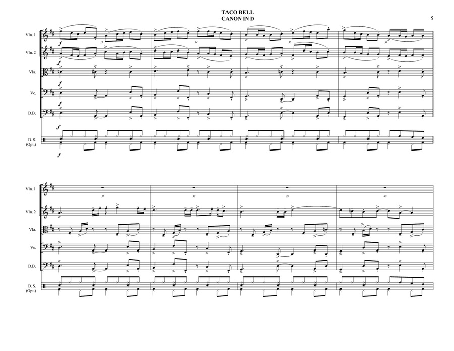 TACO BELL CANON IN D - String Orchestra - Bossa Nova String Orchestra scores gallery preview page 5
