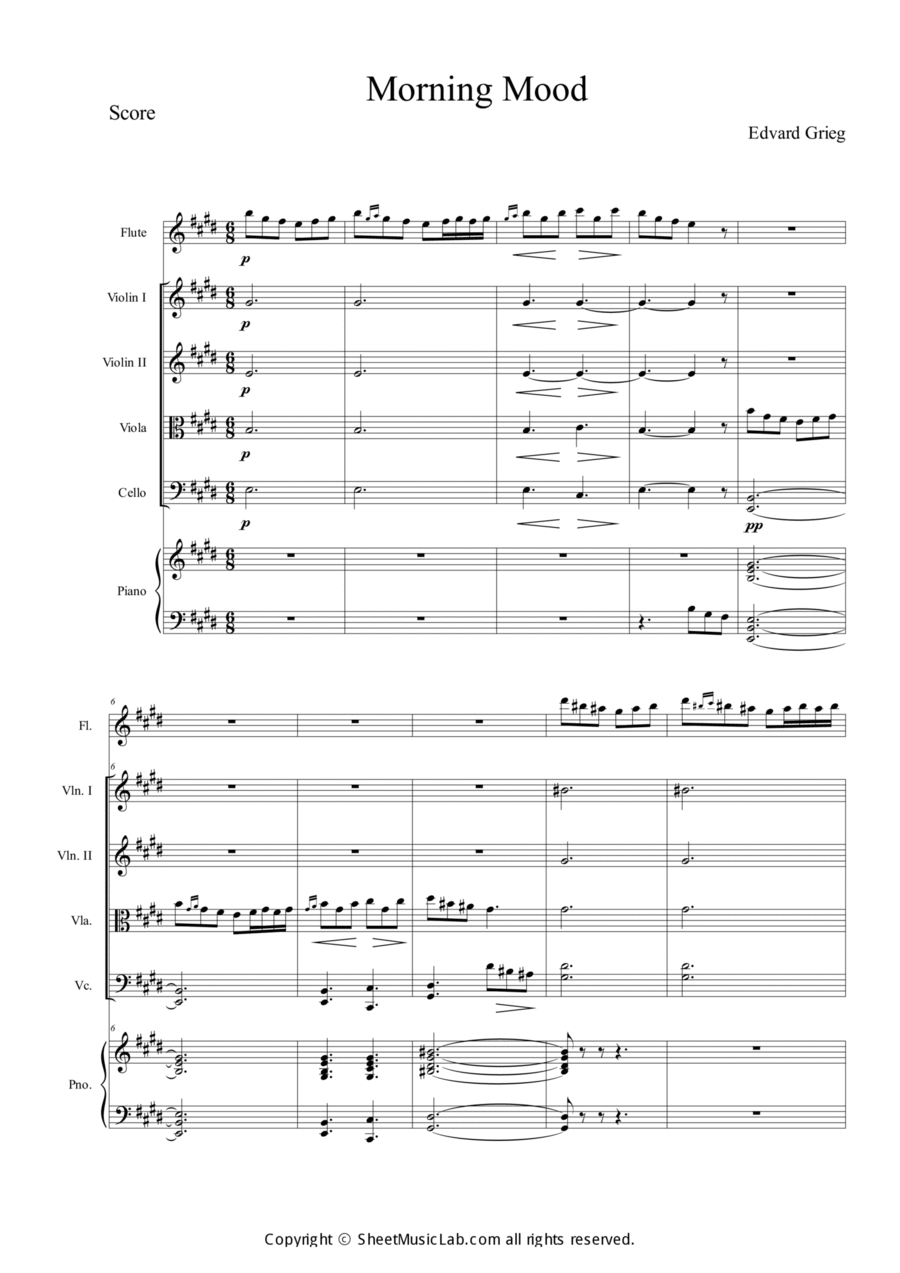 Peer Gynt, Suite No.1 Op.46, Morning Mood Orchestra scores gallery preview page 1