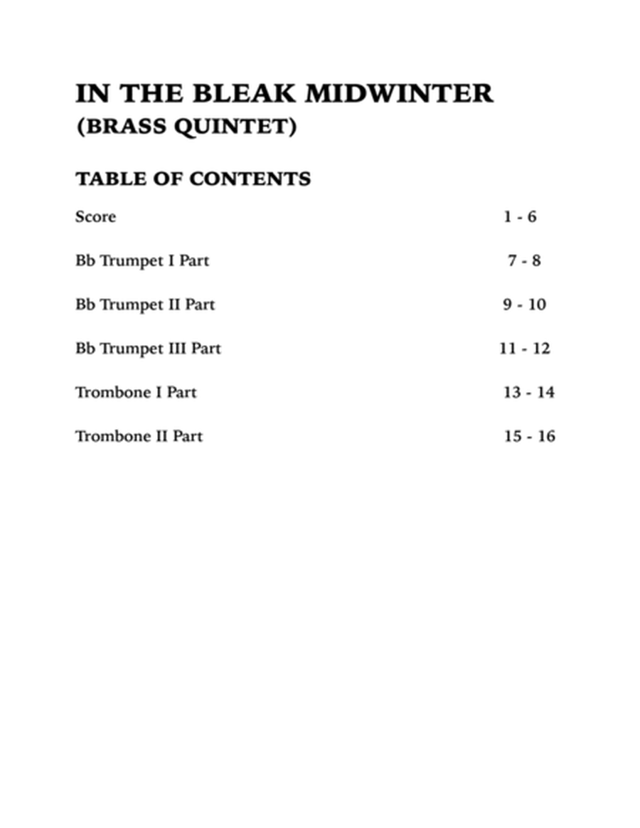 In the Bleak Midwinter (Brass Quintet): Three Trumpets and Two Trombones image number null