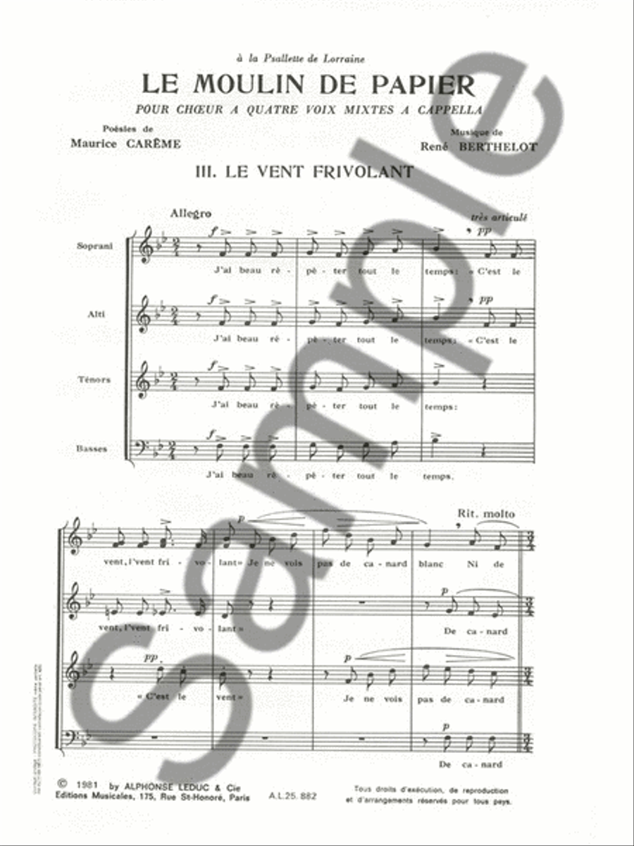 Le Vent Frivolant (choral-mixed A Cappella) 4-Part scores gallery preview page 2