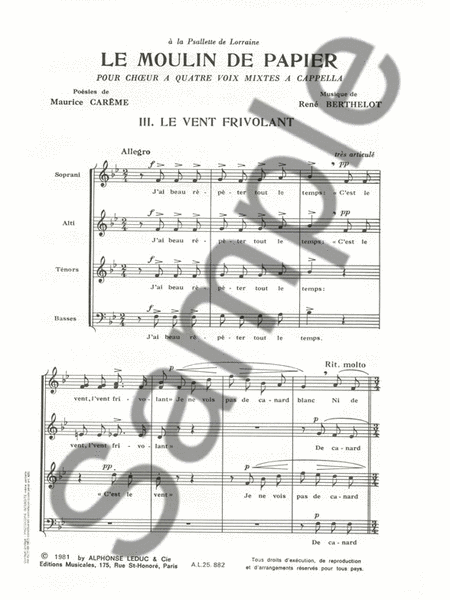 Le Vent Frivolant (choral-mixed A Cappella)