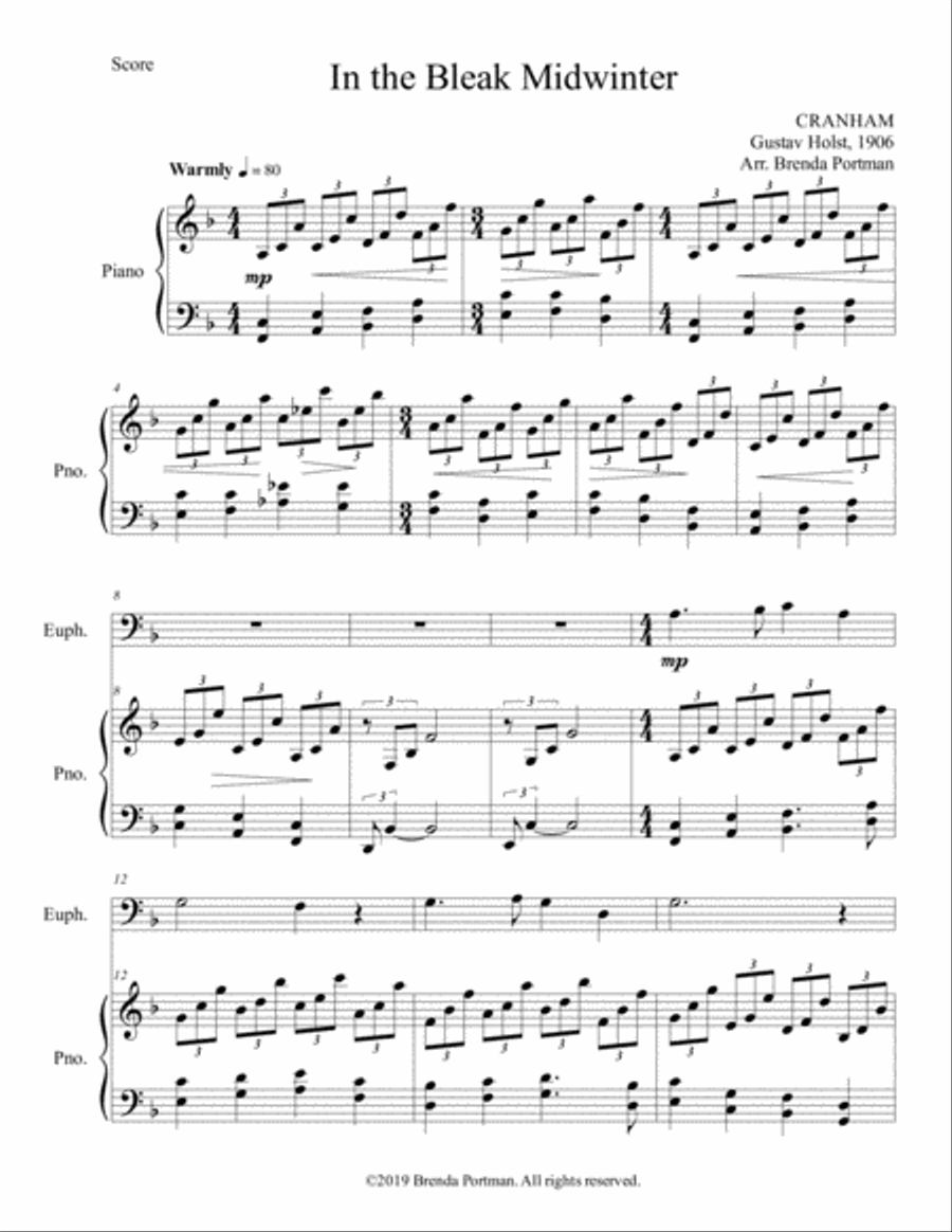 In the Bleak Midwinter (euphonium/piano), arr. Brenda Portman Euphonium scores gallery preview page 1