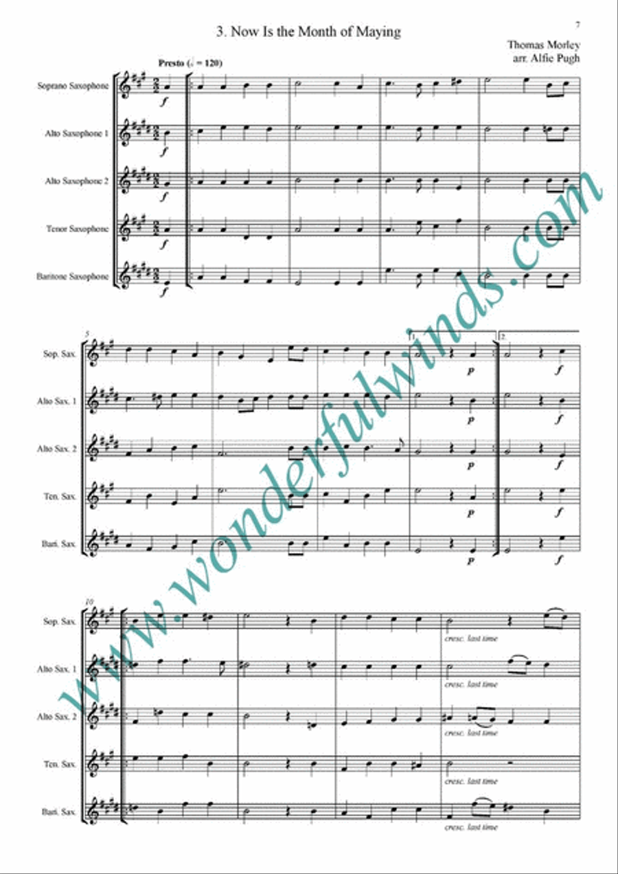 Three English Madrigals Saxophone Ensemble scores gallery preview page 4
