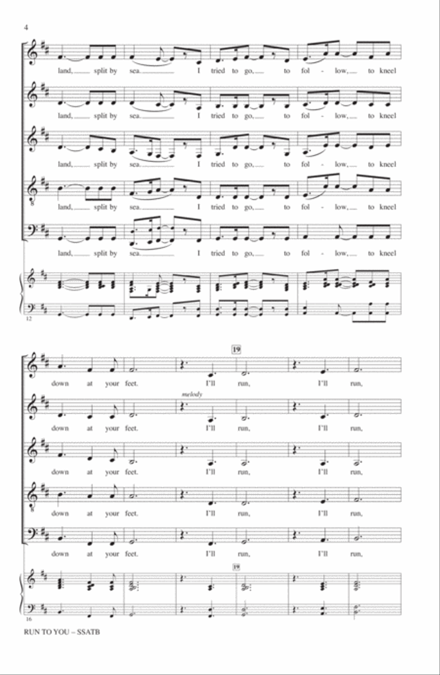 Run To You Run To You 4-Part scores gallery preview page 3