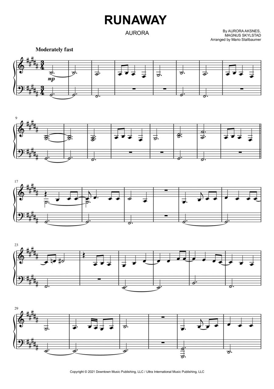 Runaway Piano Solo scores gallery preview page 1