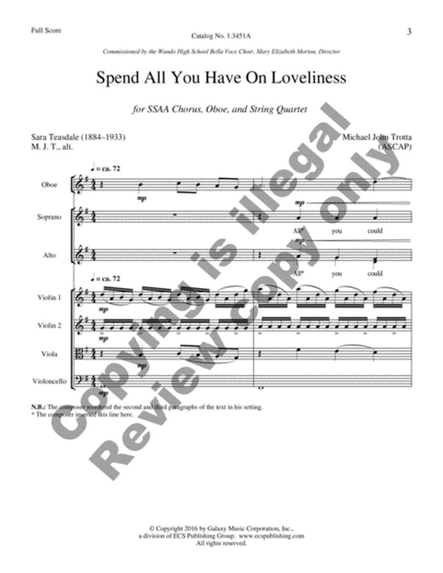 Spend All You Have On Loveliness from For a Breath of Ecstasy (Full Score)
