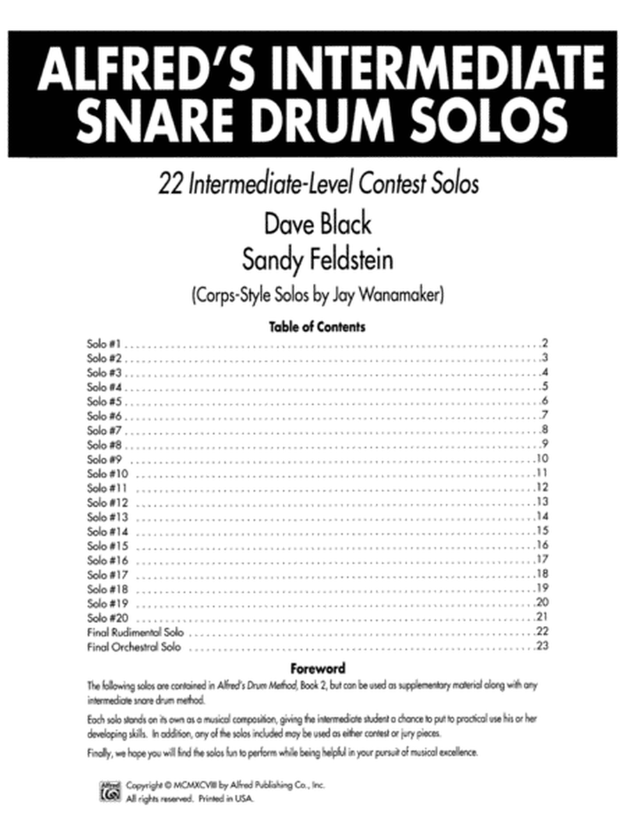 Alfred's Intermediate Snare Drum Solos