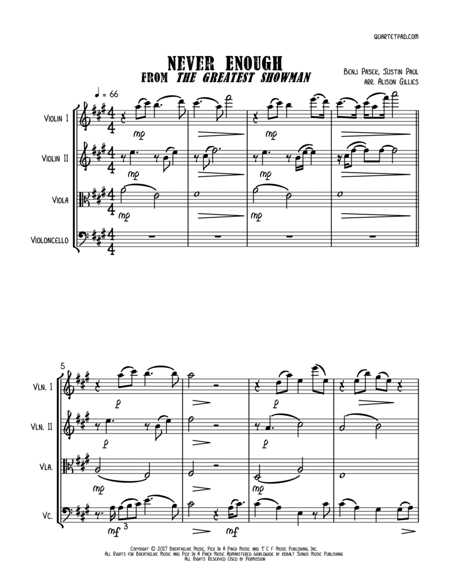 Never Enough String Quartet scores gallery preview page 1