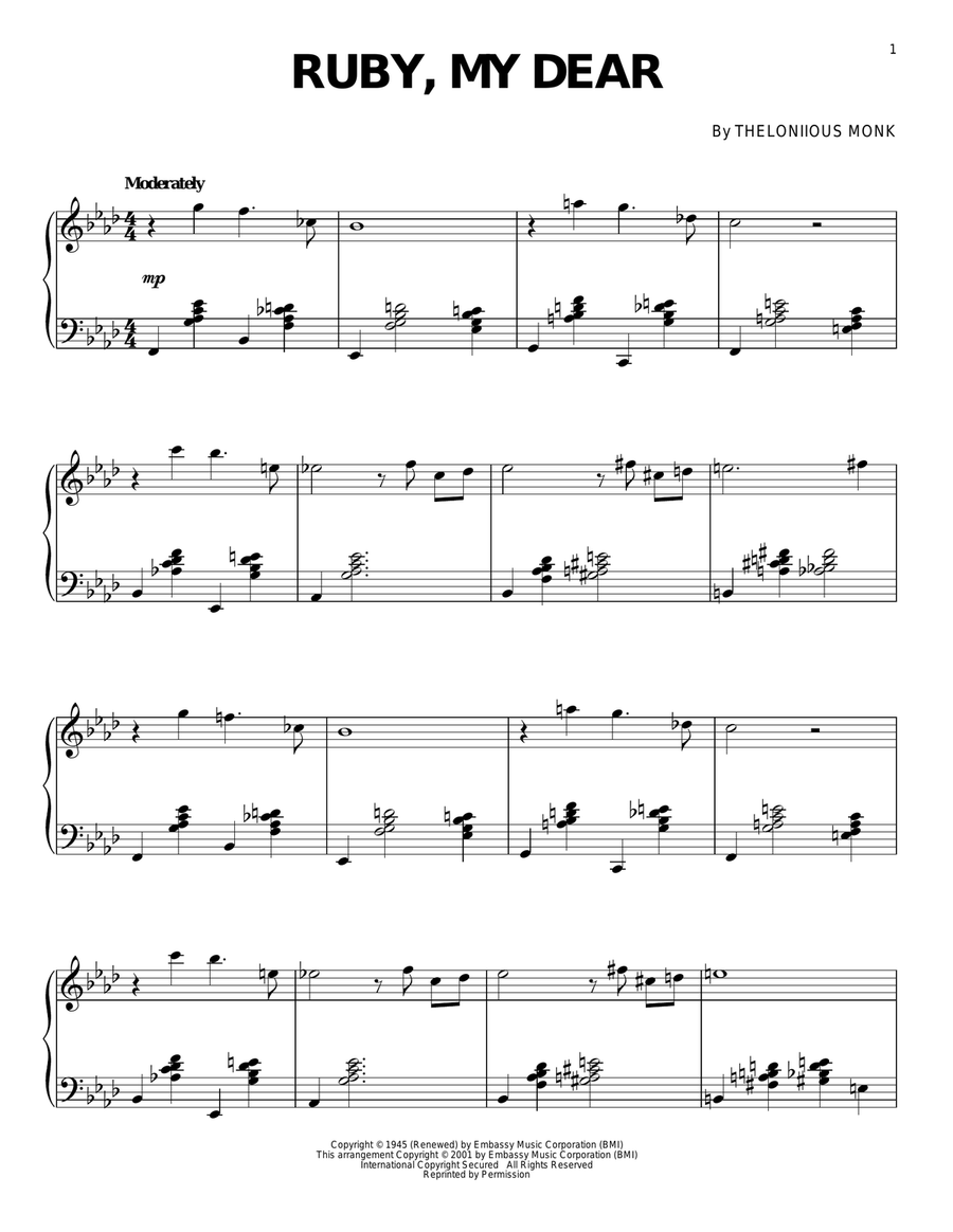 Ruby, My Dear Ruby, My Dear Piano Solo scores gallery preview page 1