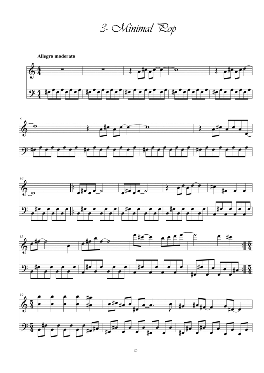 4 pezzi per pianoforte. 3- Minimal Pop Piano Solo scores gallery preview page 1