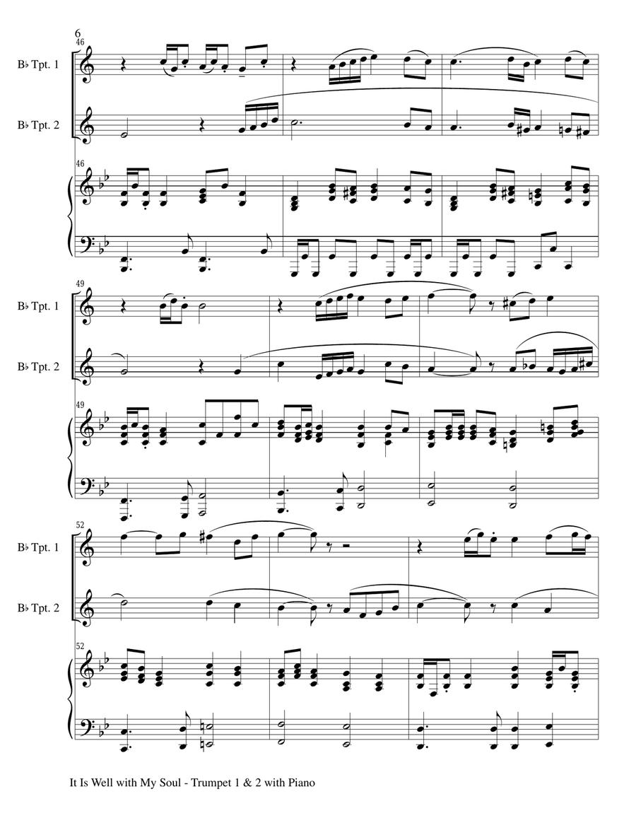 IT IS WELL WITH MY SOUL (Trio - Bb Trumpet 1 & 2 with Piano - Instrumental Parts Included) Trumpet Trio scores gallery preview page 6