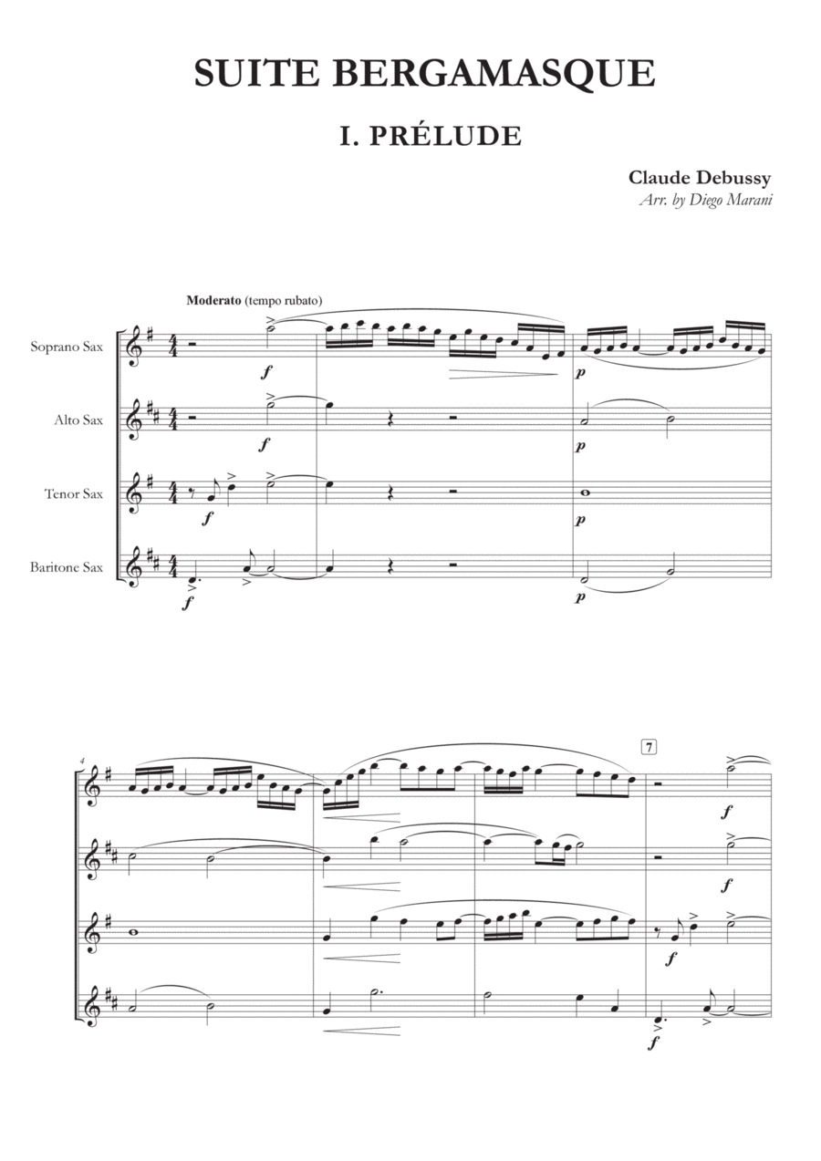 Prelude from "Suite Bergamasque" for Saxophone Quartet image number null