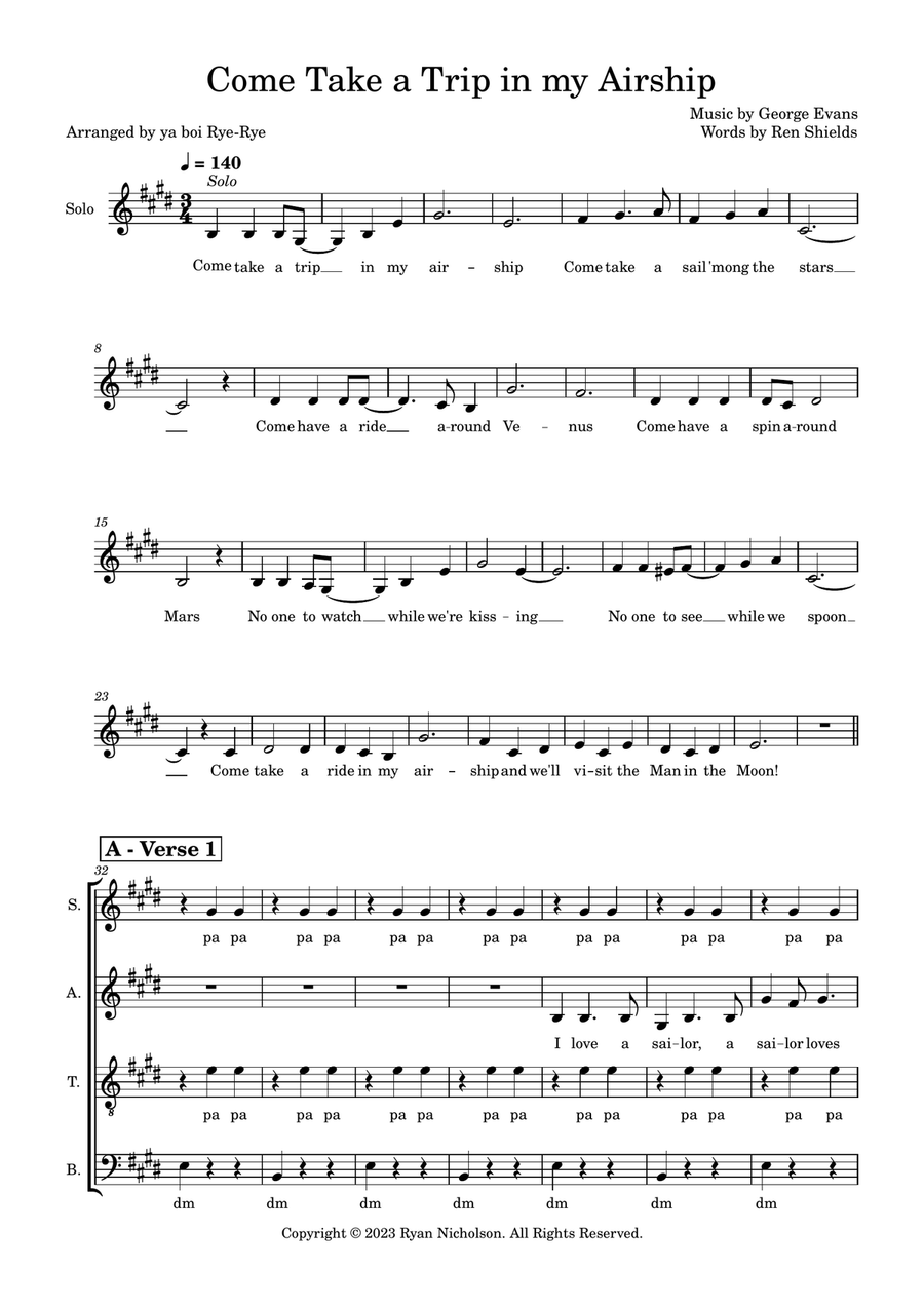 Come Take a Trip in my Airship 4-Part scores gallery preview page 1