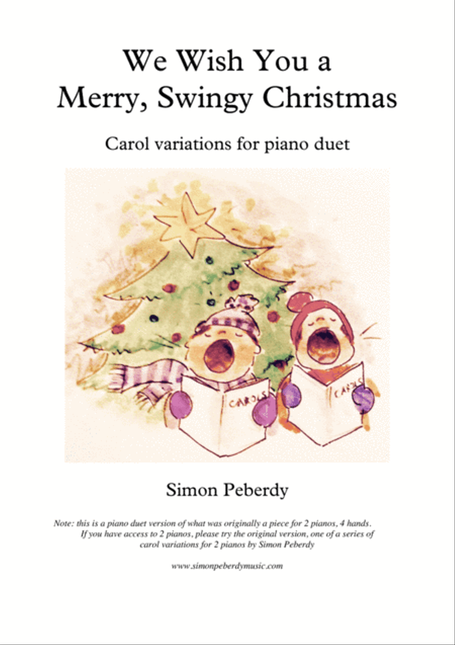 We Wish You a Merry, Swingy Christmas. Fun, jazz variations on a Christmas carol for piano duet 1 Piano, 4-Hands scores gallery preview page 1