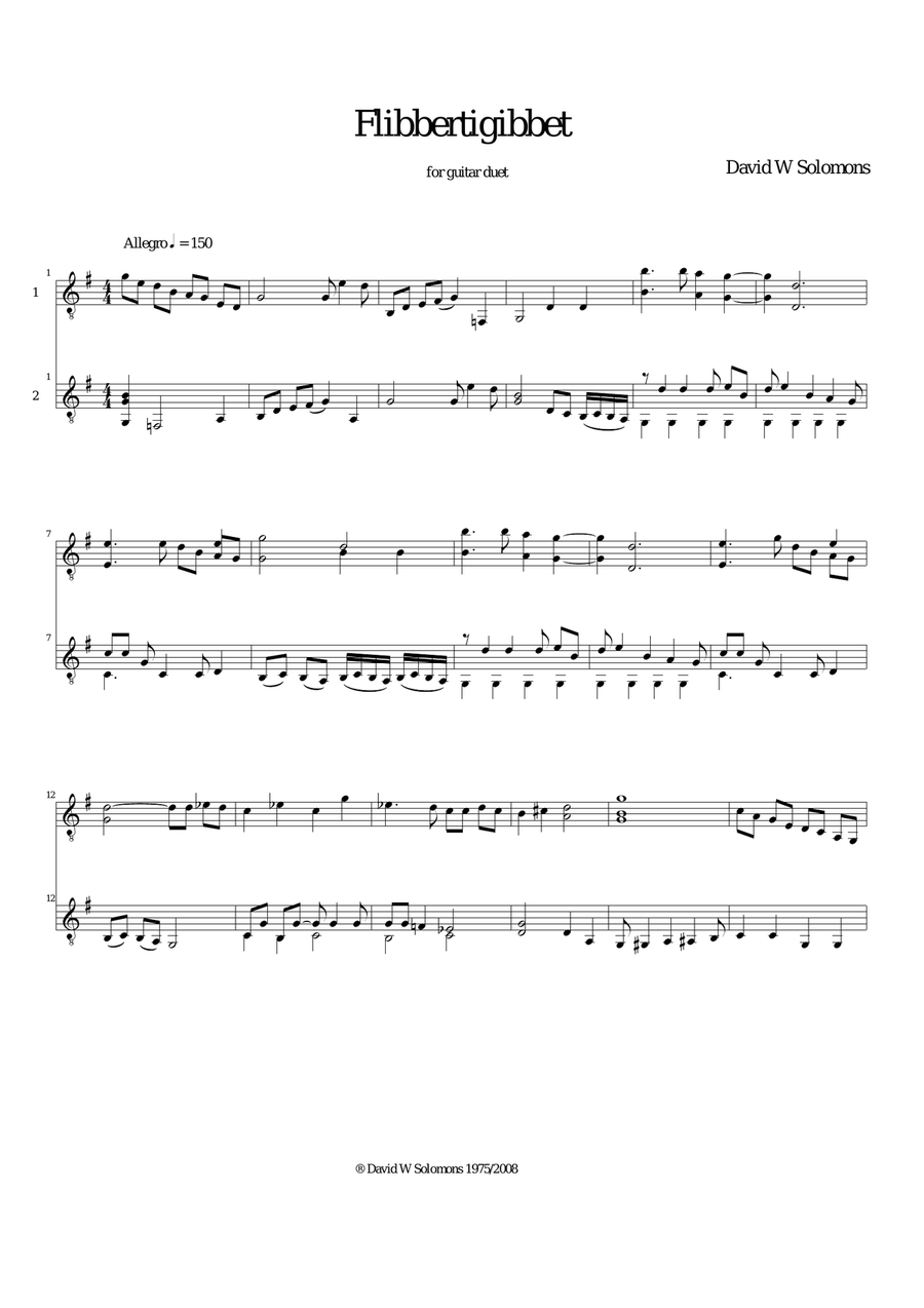 Flibbertigibbet (or Flippertygibbet) for two guitars Classical Guitar scores gallery preview page 1