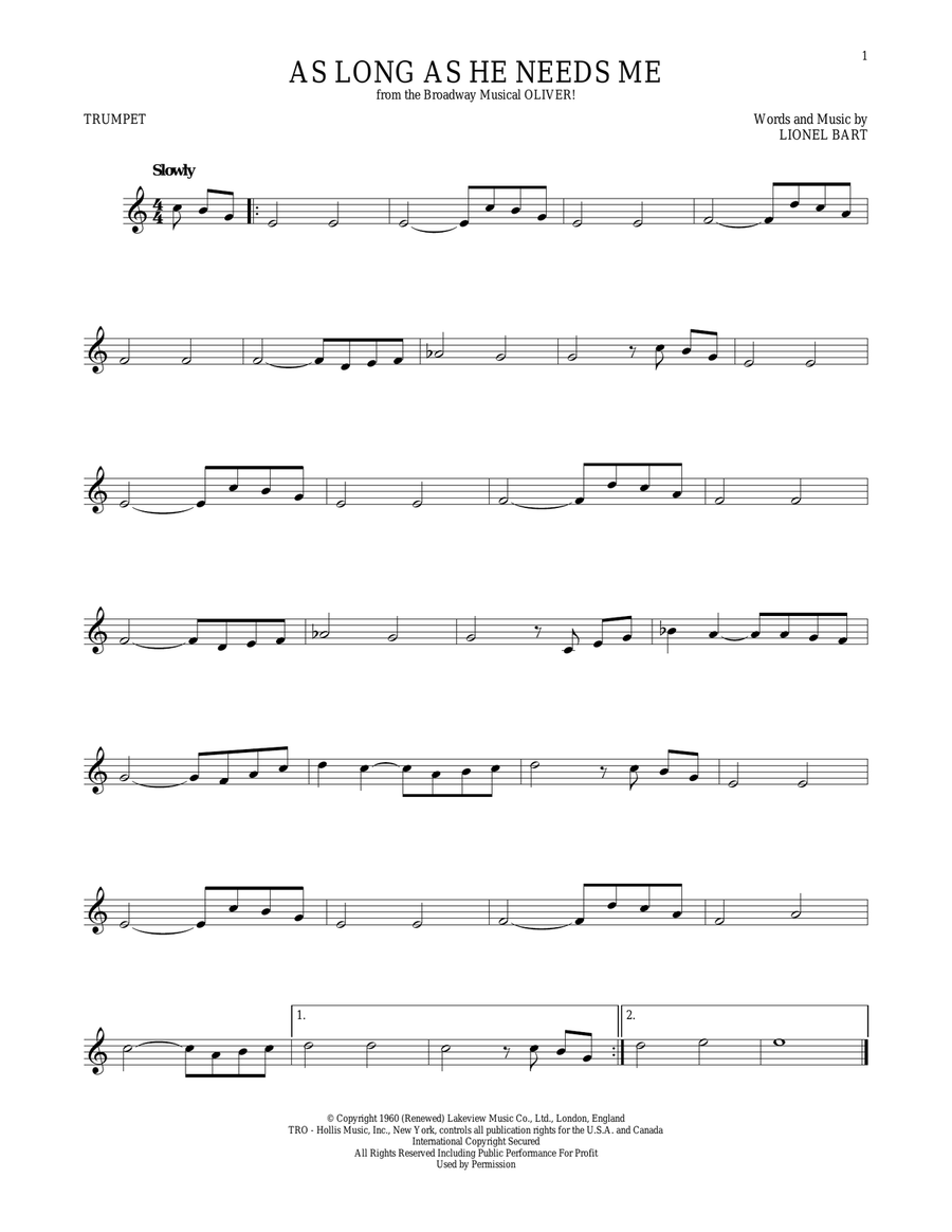 As Long As He Needs Me Trumpet Solo scores gallery preview page 1