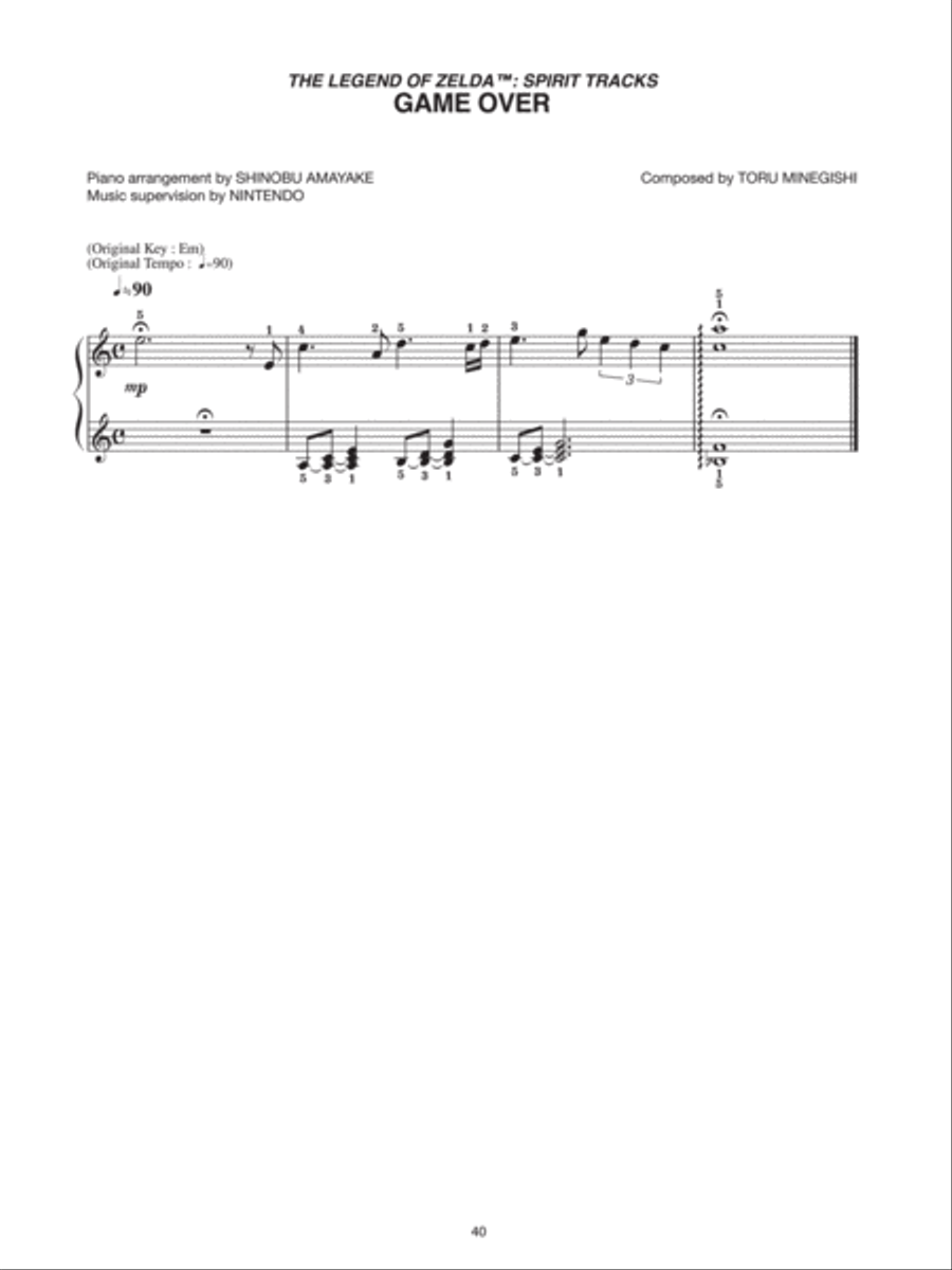 The Legend of Zelda™: Spirit Tracks Game Over Easy Piano scores gallery preview page 1