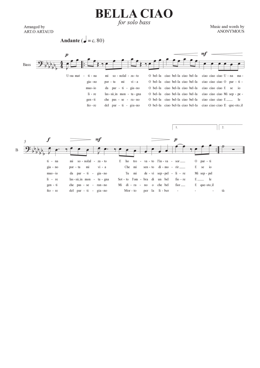 Bella Ciao Bass Voice scores gallery preview page 1