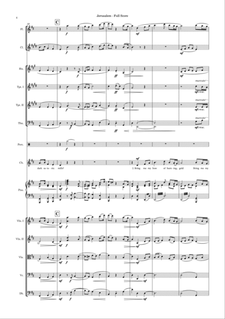 Jerusalem, for small orchestral ensemble and tutti choir (à la Elgar) – Score and parts Chamber Orchestra scores gallery preview page 6
