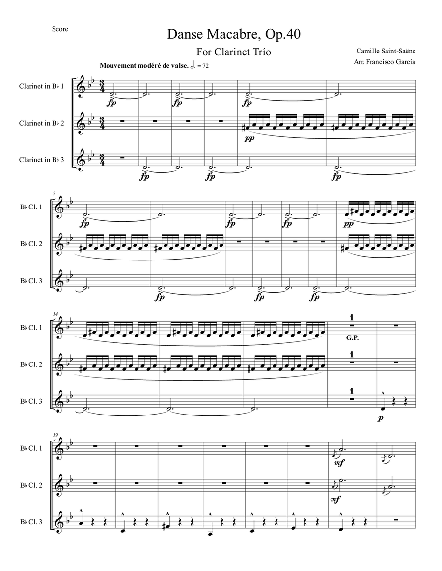 Danse Macabre - Camille Saint-Saëns / Arr. for clarinet trio Clarinet Trio scores gallery preview page 1