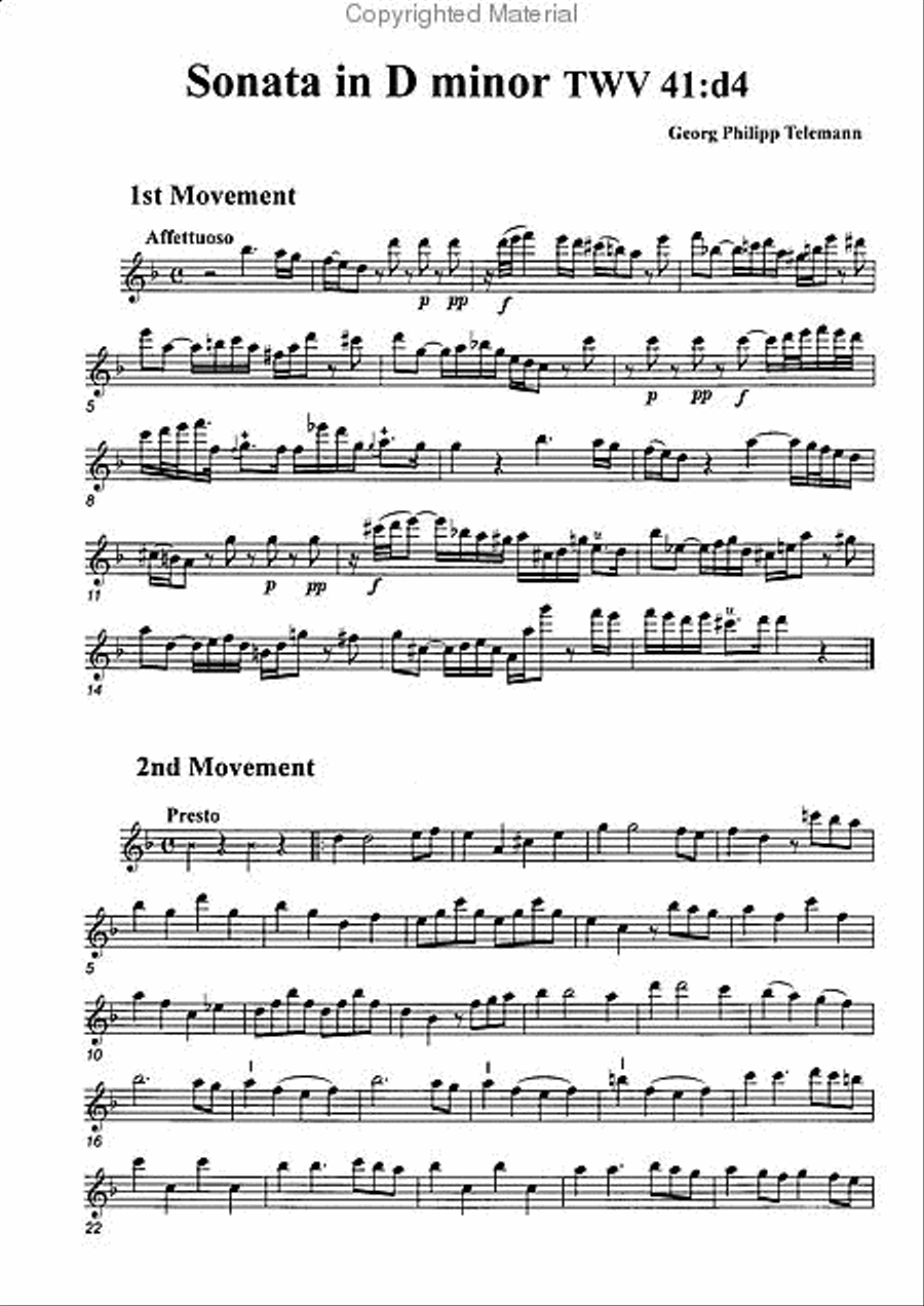 Sonata in D minor, TWV41:d4 Alto Recorder scores gallery preview page 2