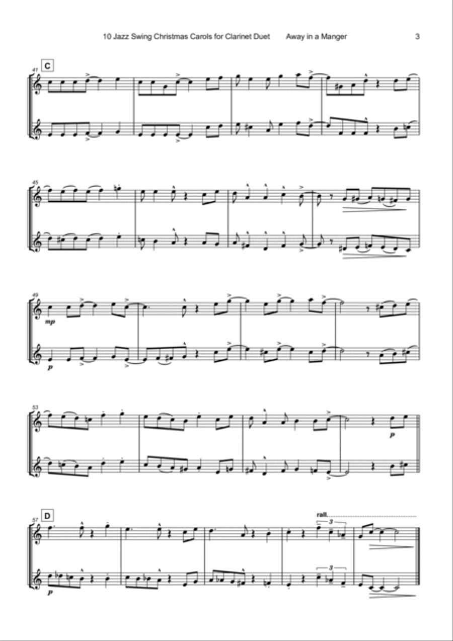 10 Jazz Swing Carols for Clarinet Duet Clarinet Duet scores gallery preview page 5