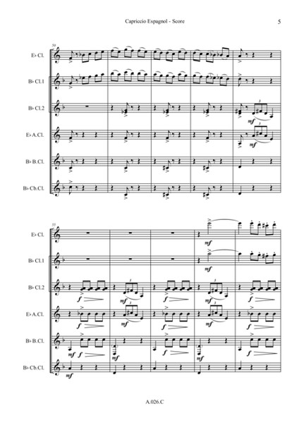 Capriccio Espagnol, for Clarinet Choir - Score & Parts