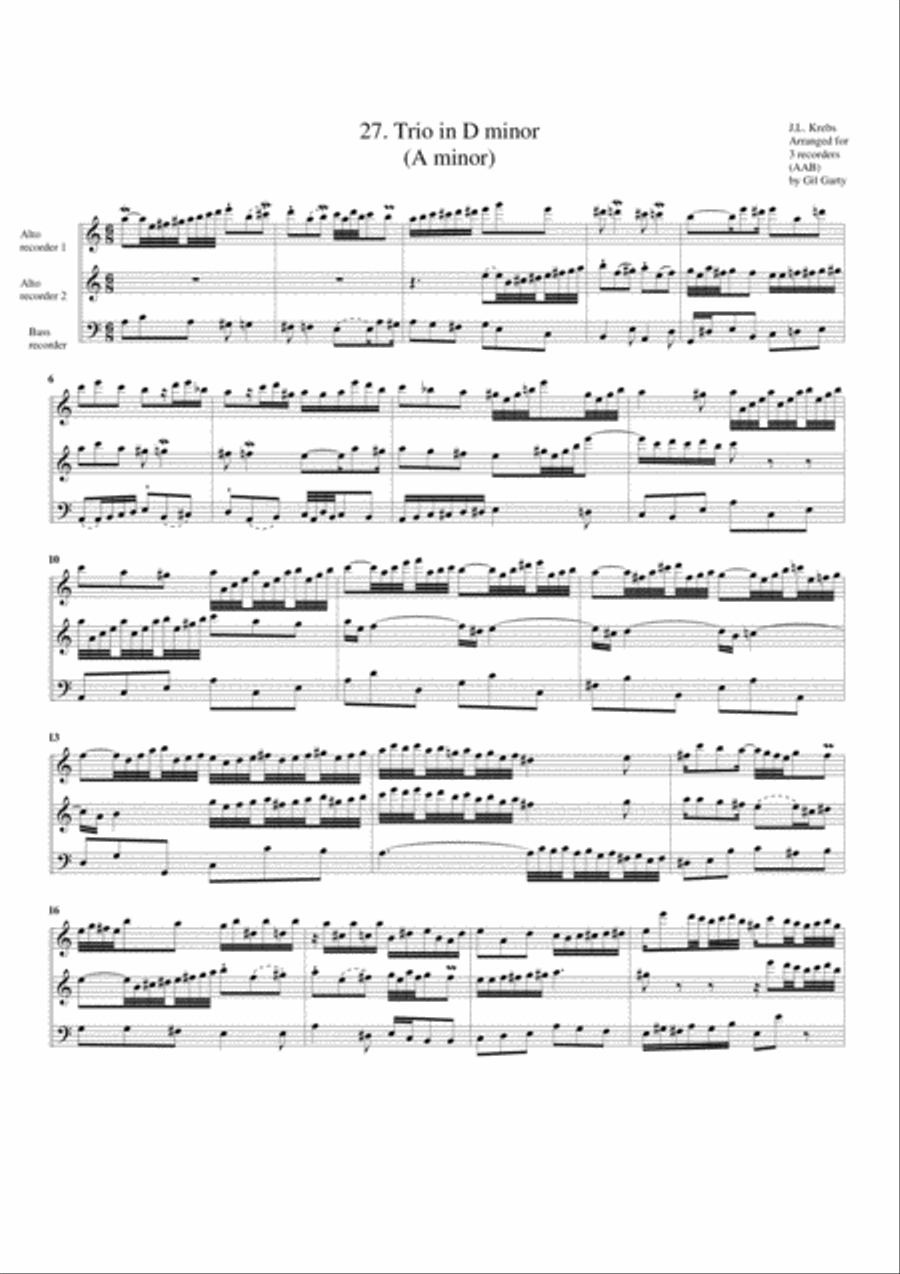 Organ trio in D minor (Breitkopf edition no.27) (arrangement for 3 recorders) Recorder scores gallery preview page 1
