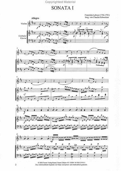 Sonaten op. 2 fur Violine und Klavier. Vol. I: Sonaten 1-3