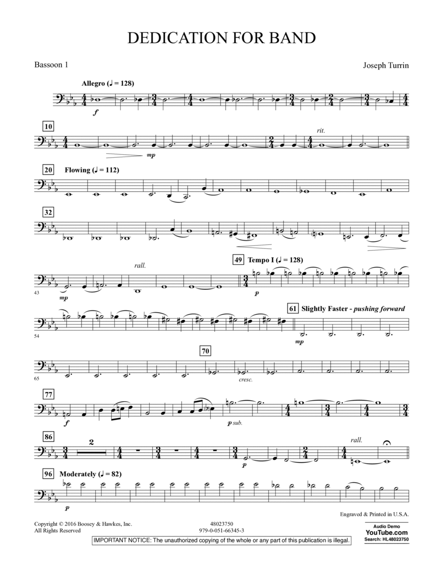 Dedication for Band - Bassoon 1 Bassoon scores gallery preview page 1