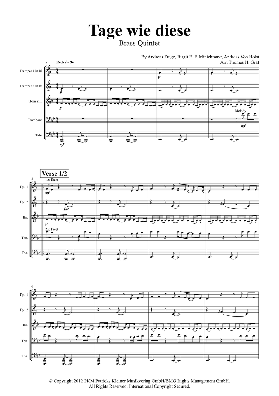 Tage Wie Diese Horn scores gallery preview page 1