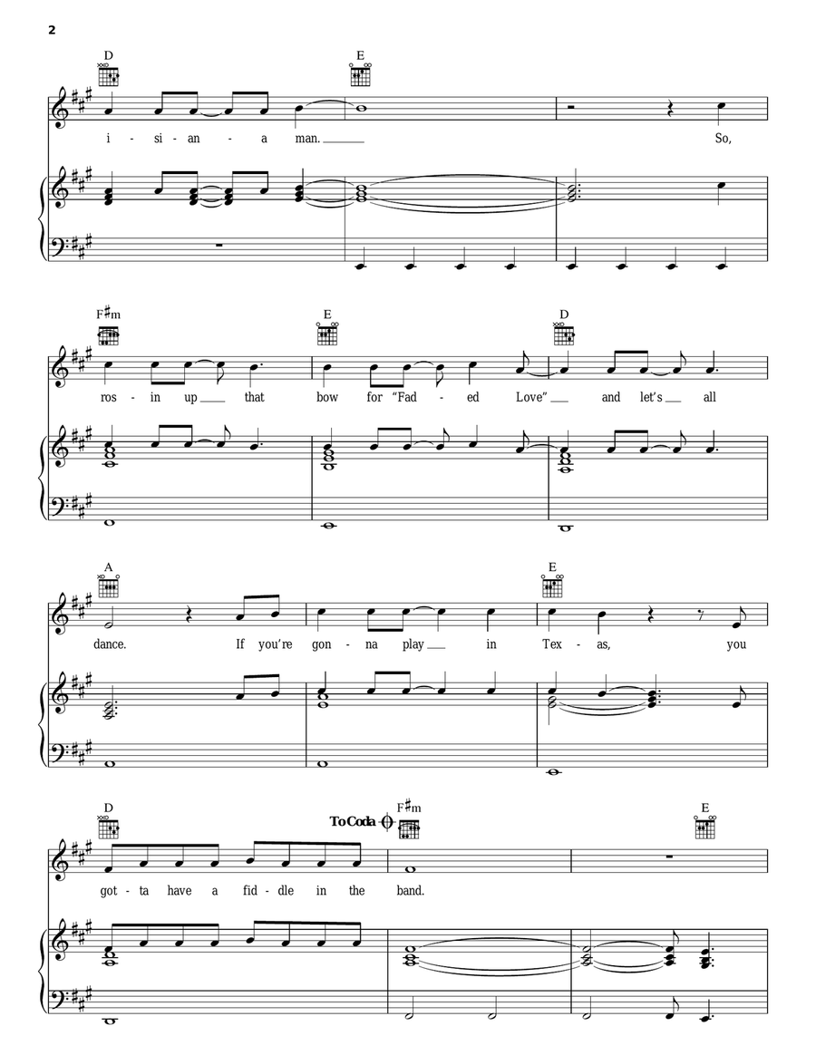 If You're Gonna Play In Texas (You Gotta Have A Fiddle In The Band) Piano, Vocal, Guitar scores gallery preview page 2