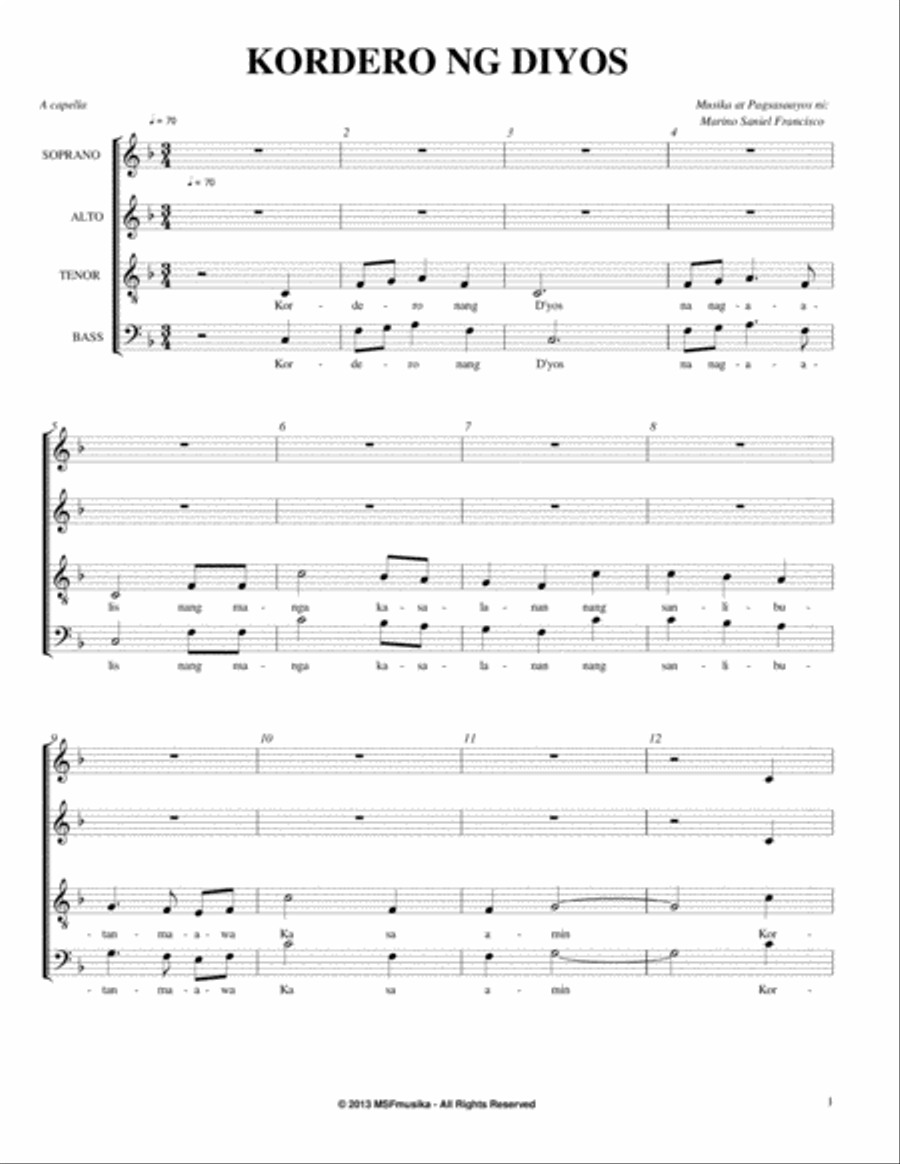 Kordero ng Diyos Choir scores gallery preview page 1
