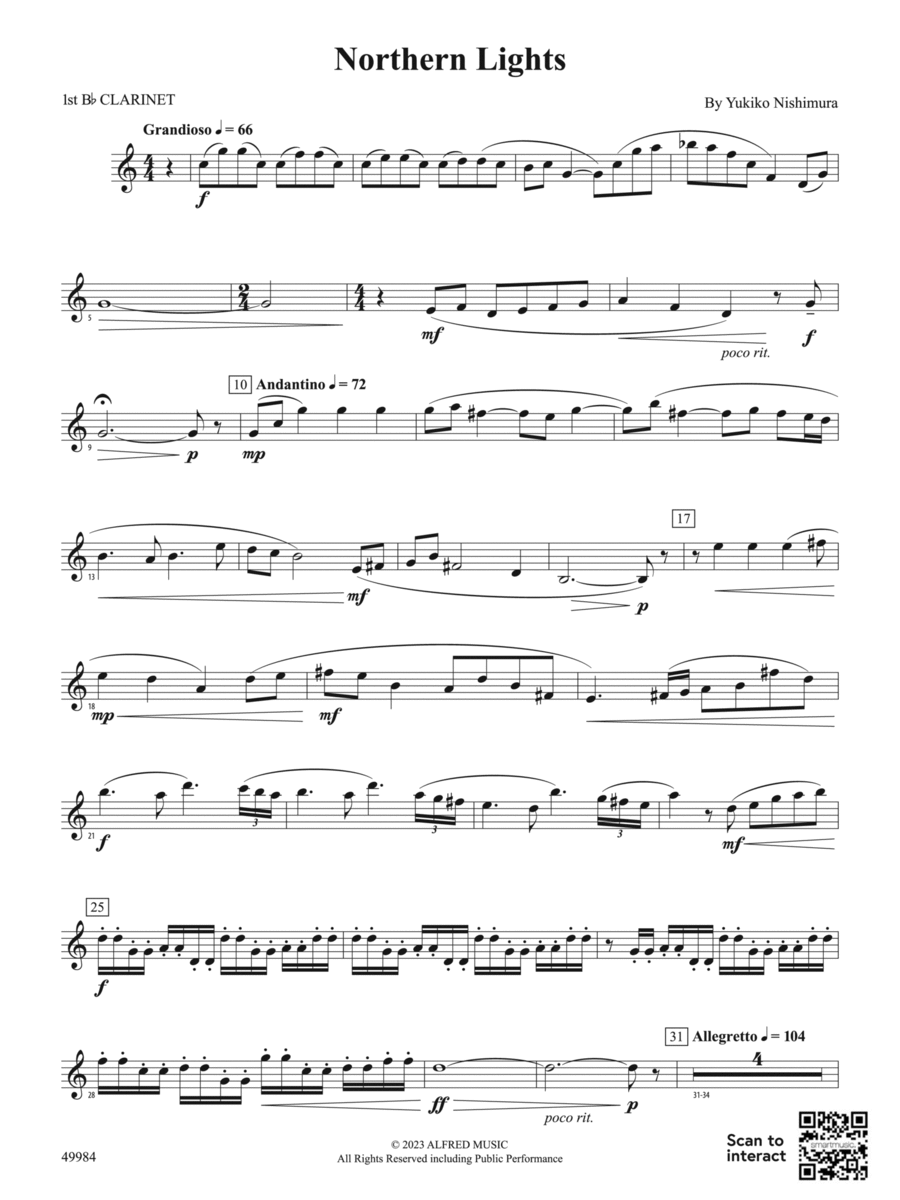 Northern Lights: 1st B-flat Clarinet Concert Band scores gallery preview page 1
