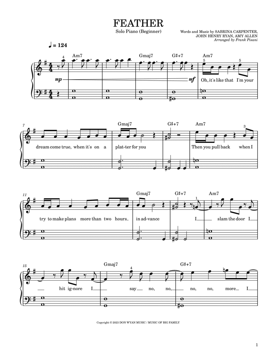Feather Easy Piano scores gallery preview page 1