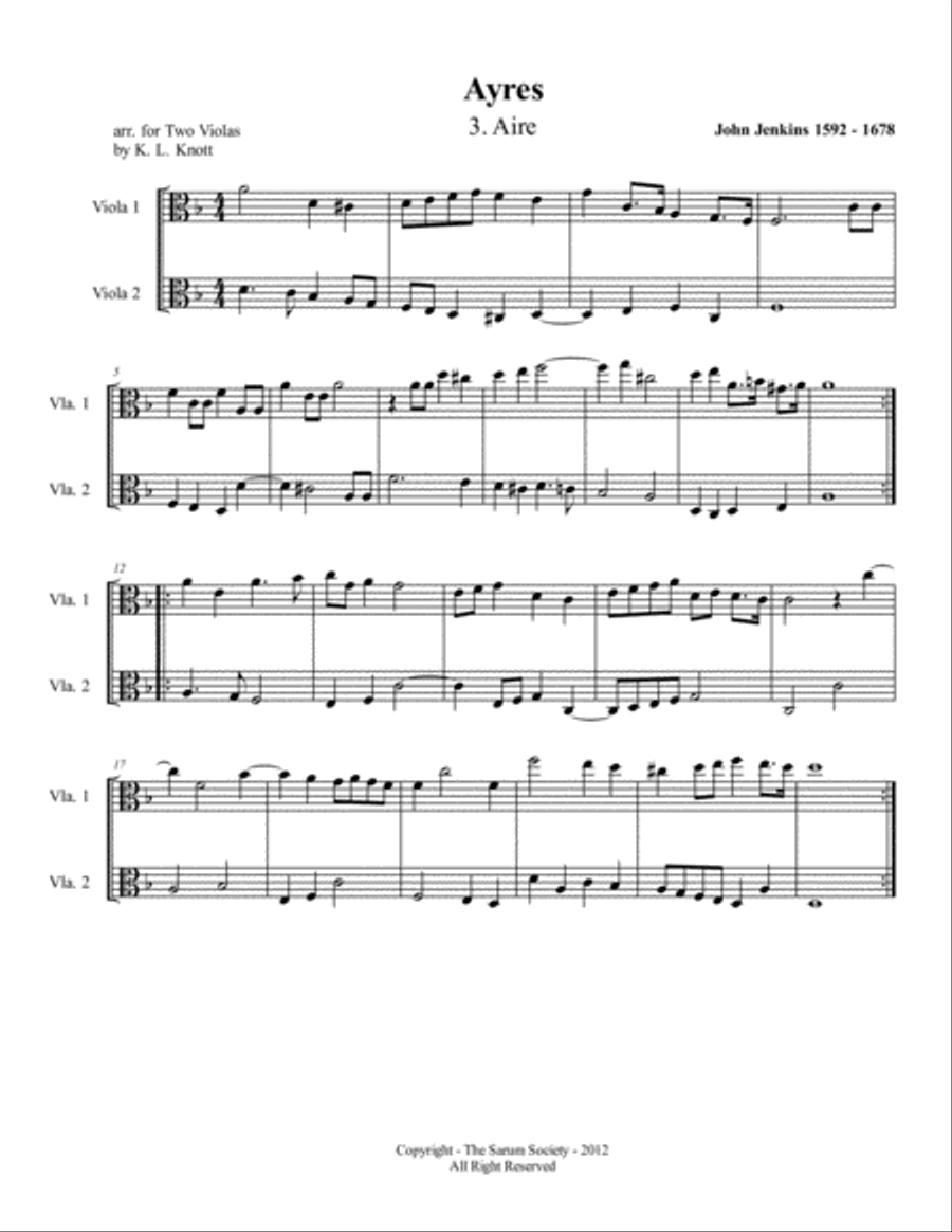 10 AYRES for 2 Violas by John Jenkins (arr. K. L. Knott) Viola scores gallery preview page 3