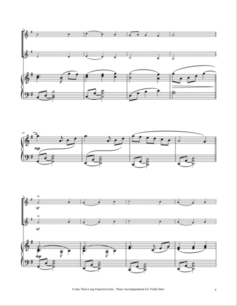 Come, Thou Long Expected Jesus - Violin Duet with Piano Accompaniment String Duet scores gallery preview page 5