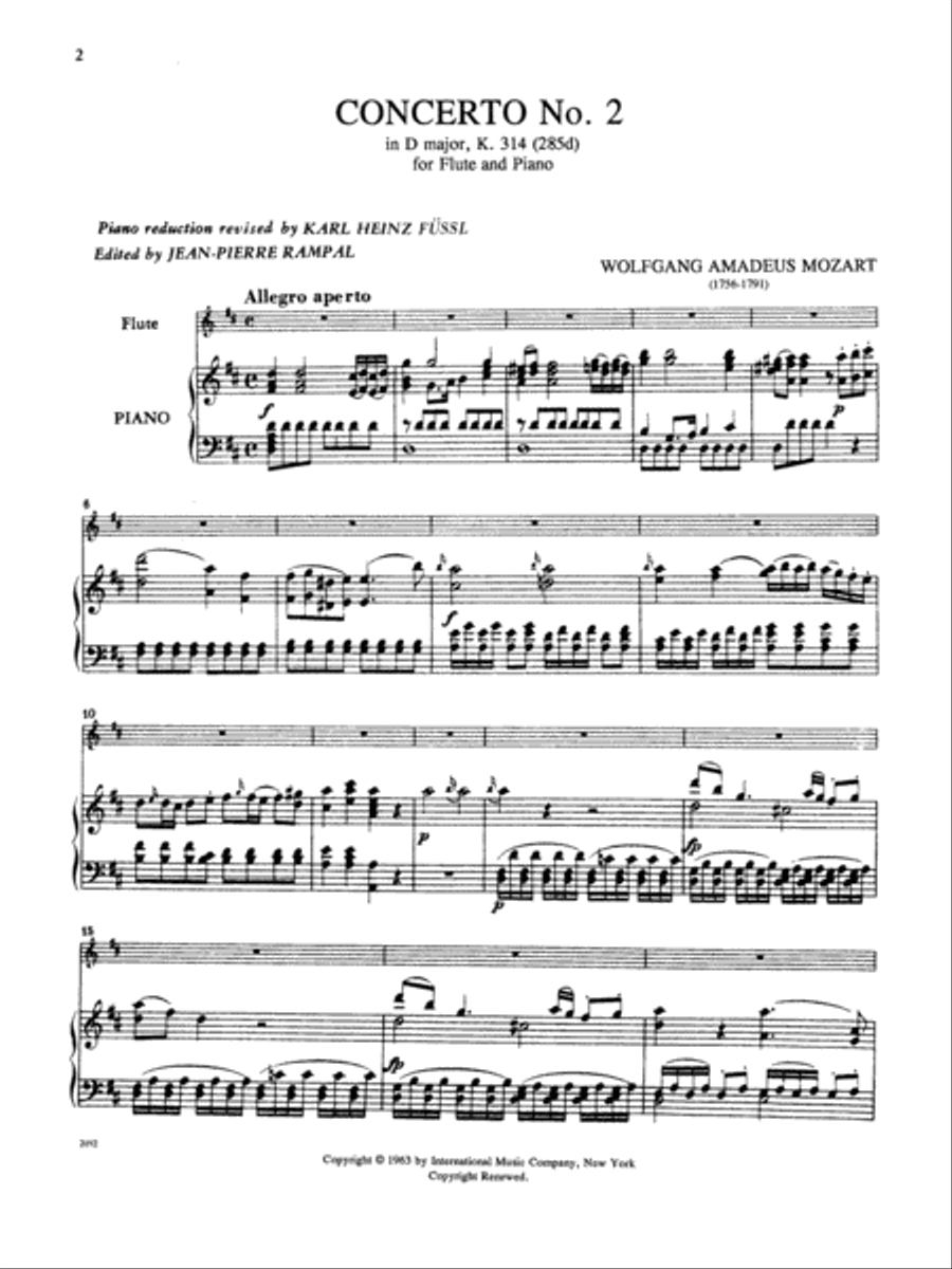 Concerto No. 2 In D Major, K. 314