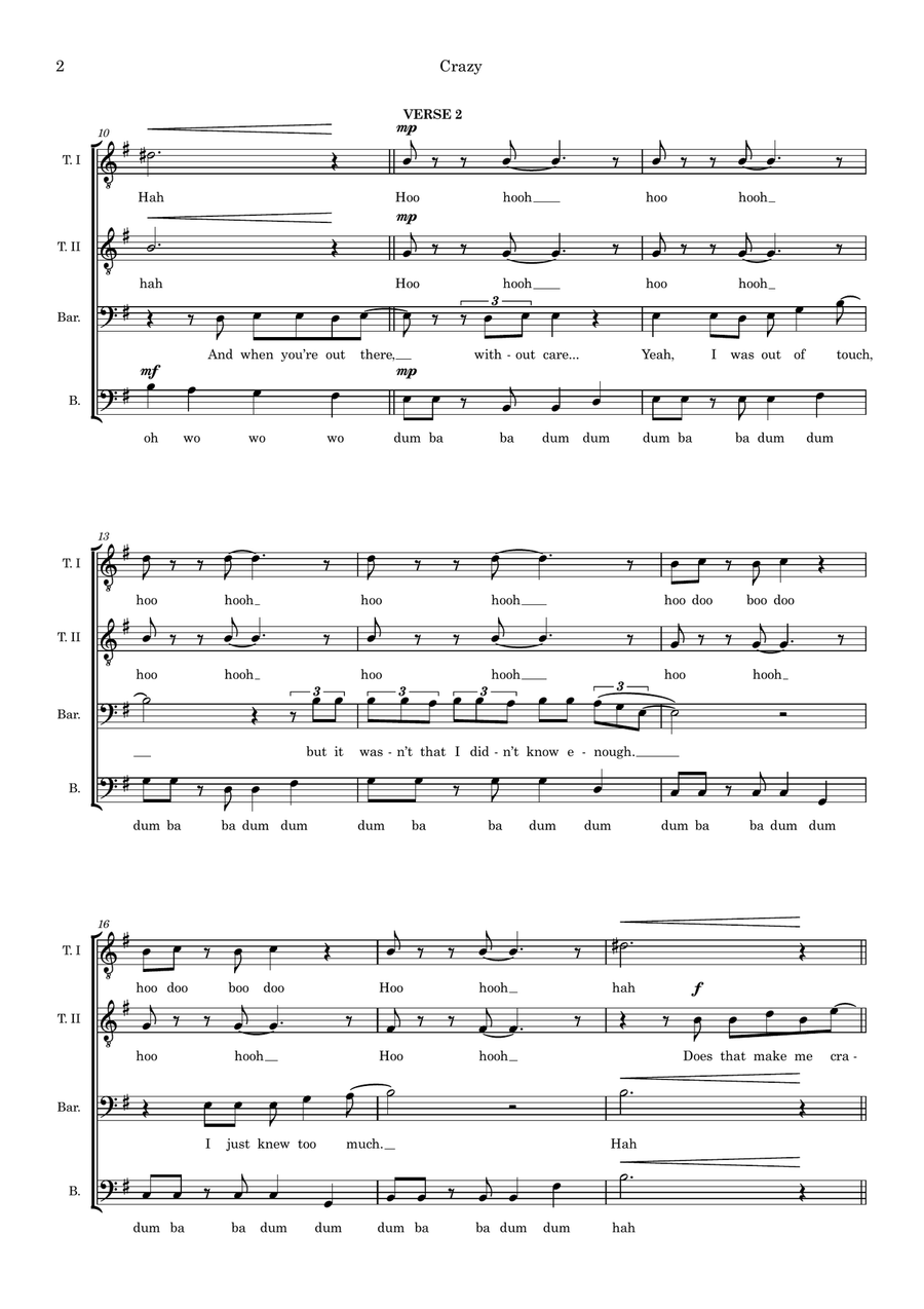 Crazy (arr. Wendy Sergeant) TTBB scores gallery preview page 2